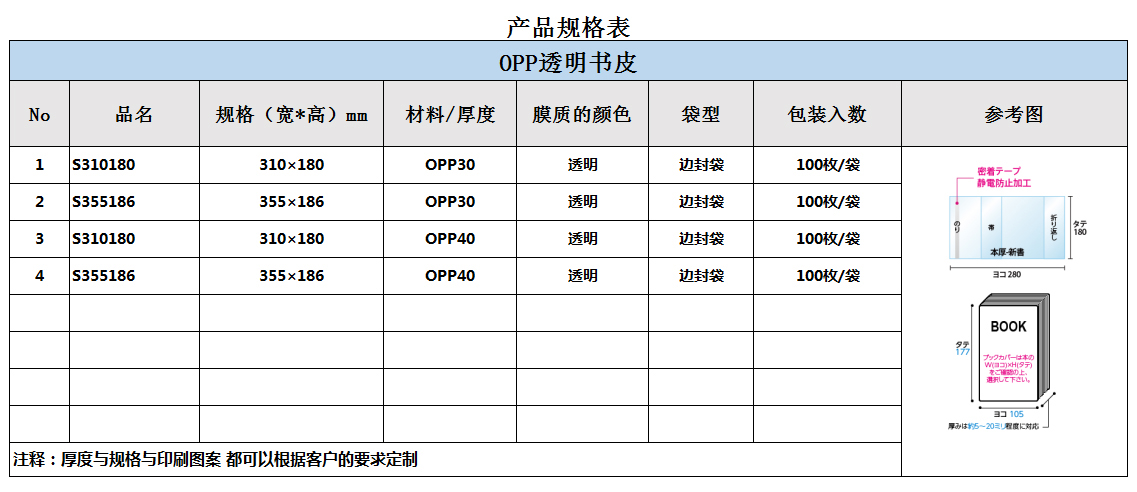 現貨OPP透明書皮100張/包